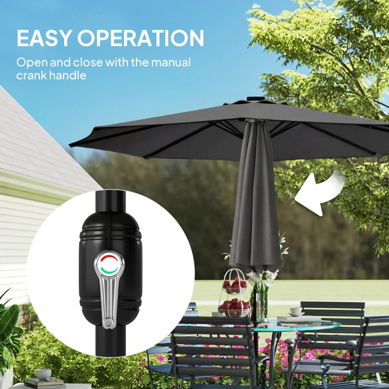 Outsunny 2.6 m Garden Parasol Umbrella with LED Solar Light, Parasol Cover, Outdoor Market Patio Umbrella, Black