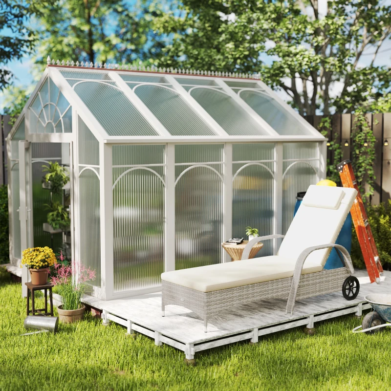 Outsunny Lettino prendisole con materasso e ruote regolabile, 200x73x30-103 cm, Grigio chiaro