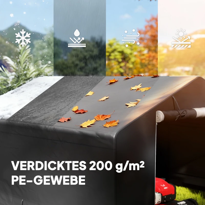 Outsunny Tragbarer Gartenschuppen, Fahrradzelt, Rolltür mit Reißverschluss, Metallrahmen, vielseitige Aufbewahrung, Dunkelgrau