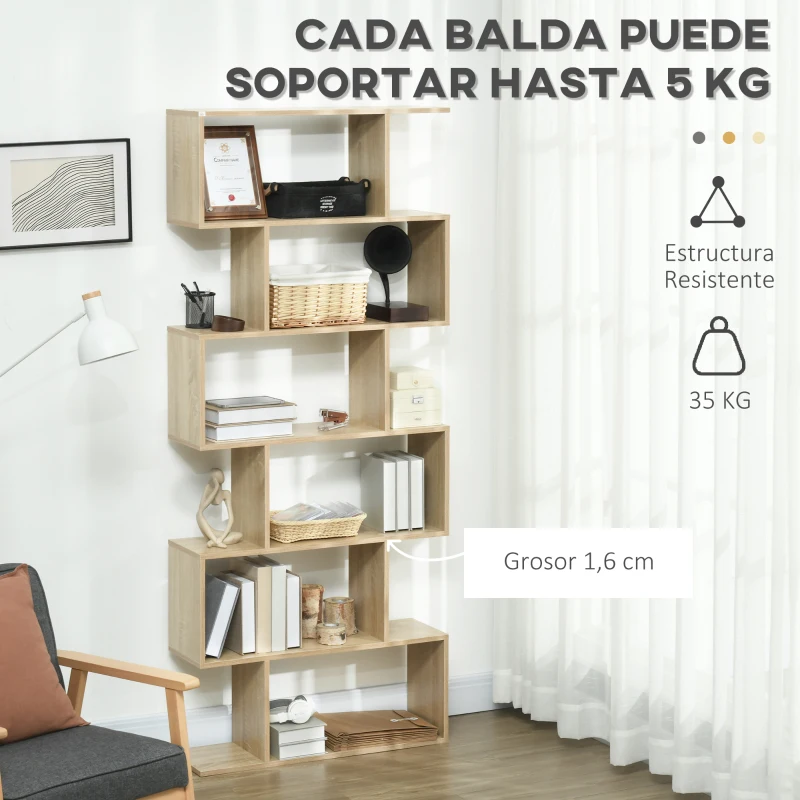 HOMCOM Estantería para Libros Moderna Librería con 6 Estantes para Comedor Salón Estudio 80x23x192 cm Roble