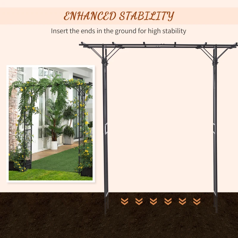 Outsunny 210cm Decorative Metal Garden Trellis Arch with Durable Steel Tubing & Elegant Scrollwork, Great for Weddings, Dark Gre