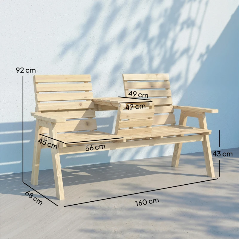 Outsunny Fir Wood Convertible 2 to 3 Seater Outdoor Garden Bench, Natural Wood Finish