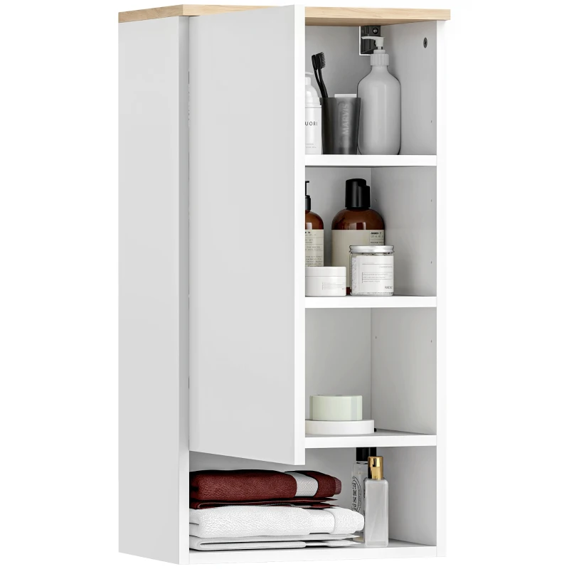 HOMCOM Wandmontierter Badezimmerschrank, Wandschrank für Badezimmer mit verstellbaren Ablagen, offenem Fach, Holz, Weiß
