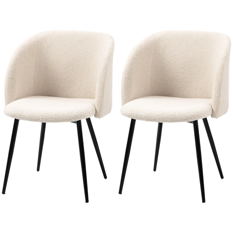 HOMCOM Lot de 2 chaises de salle à manger avec dossier en tissu effet laine boucleé pieds en acier 55 x 62 x 80 cm beige noir