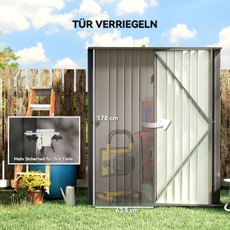 Outsunny Gartenschuppen Geräteschuppen, verschließbare Tür, wetterbeständig, 161,5 cm x 94,5 cm x 196 cm, Schwarz