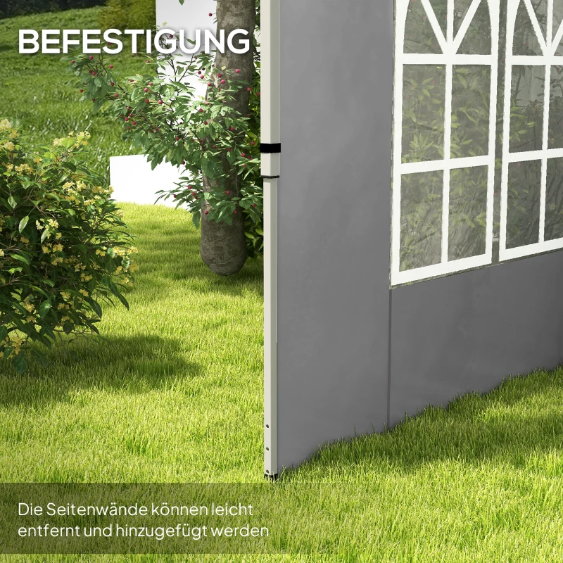 Outsunny 2er-Set Seitenteile für Pavillon 3x3/3x4 m, Seitenwand mit Fenster, wasserdicht Hellgrau