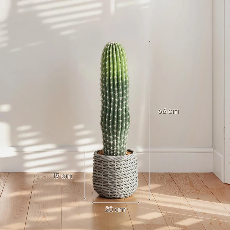 HOMCOM Cactus Artificial 66 cm, Planta Artificial Decorativa con Maceta para Decoración del Interior Verde