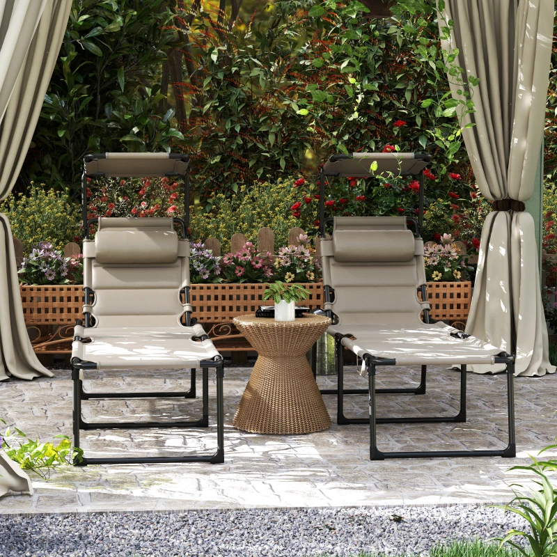 Outsunny Set 2 lettini prendisole con schienale e parasole regolabili, Kaki