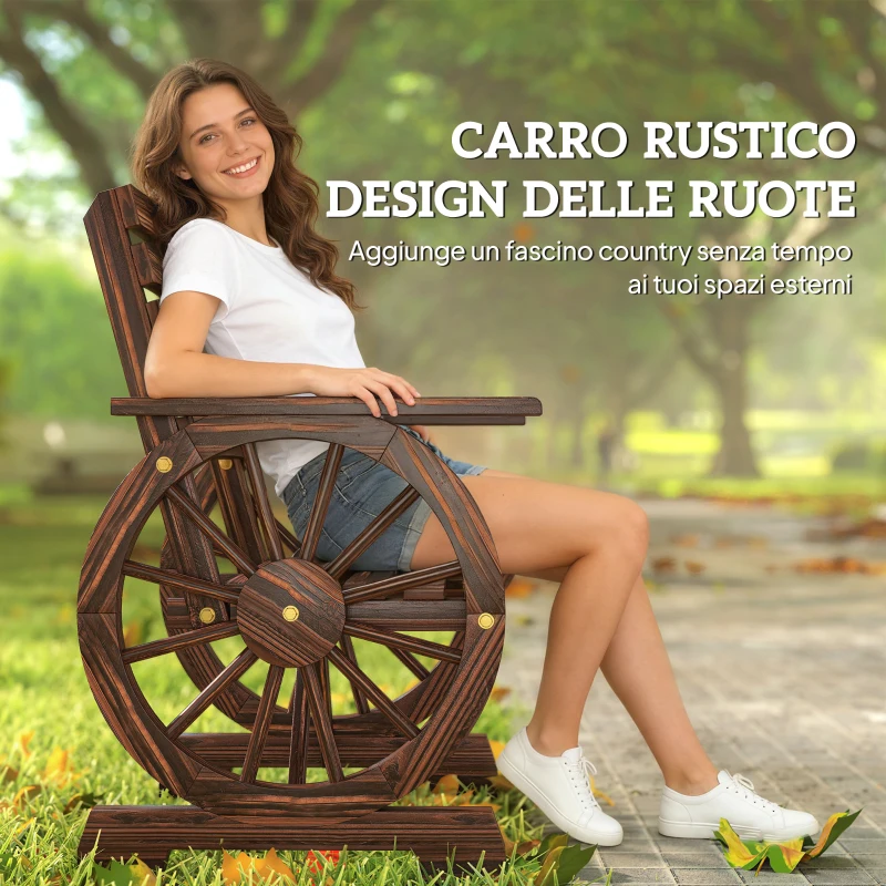 Outsunny Panca da Giardino Sedia da Esterno Legno Massello 1 Posto Carbonizzato