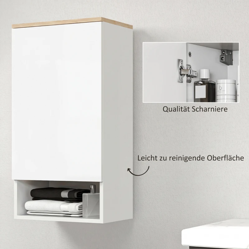 HOMCOM Wandmontierter Badezimmerschrank, Wandschrank für Badezimmer mit verstellbaren Ablagen, offenem Fach, Holz, Weiß