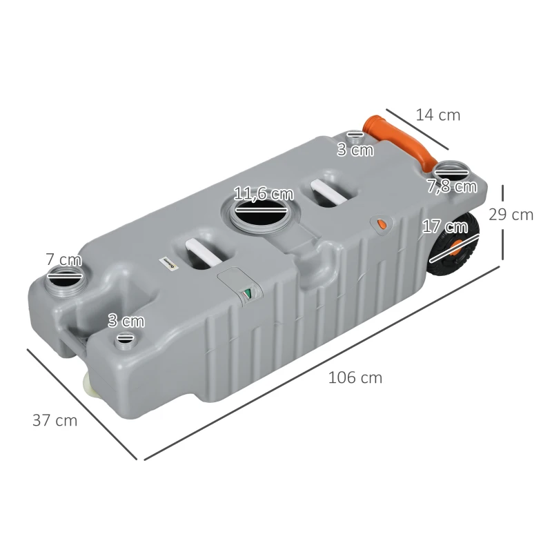 Outsunny Serbatoio d'Acqua Portatile da 75 Litri con Indicatore di Livello, 3 Ruote e Maniglia per Campeggio, Grigio