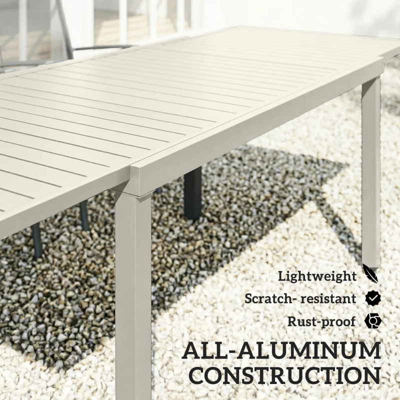 Outsunny Uitschuifbare Tuintafel 150/225 x 85 cm Aluminium Eettafel voor 6-8 Personen, Rechthoekig Lamellenontwerp