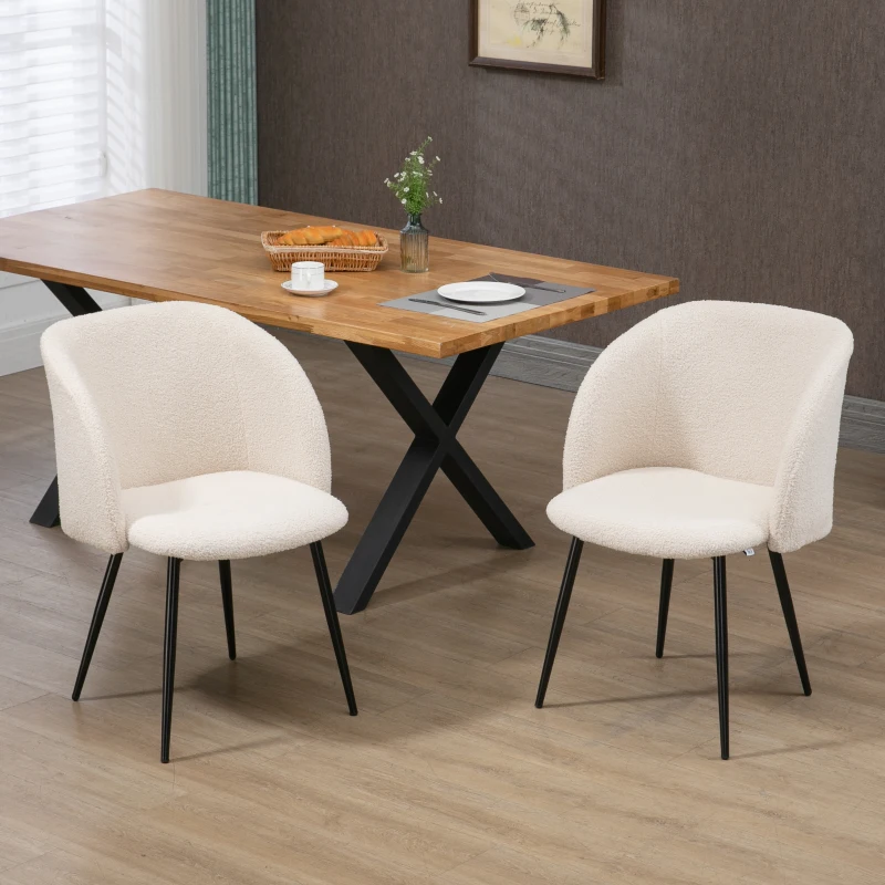 HOMCOM Lot de 2 chaises de salle à manger avec dossier en tissu effet laine boucleé pieds en acier 55 x 62 x 80 cm beige noir