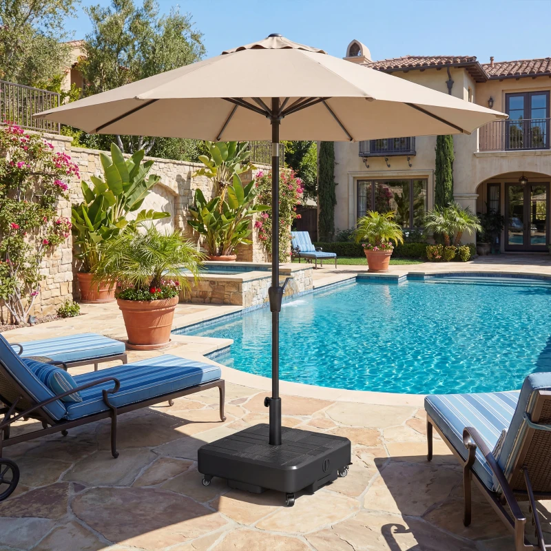 Outsunny Pied de parasol Carré, socle parasol extérieur avec roues Remplissable 35 kg Sable ou 28 L Eau, 48 x 48 x 38,5 cm, Noir