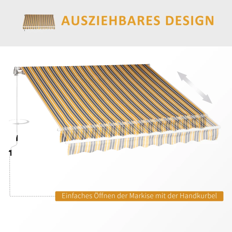 Outsunny Tenda da sole a bracci con manovella, 2,95x2,45 m, Giallo e Grigio