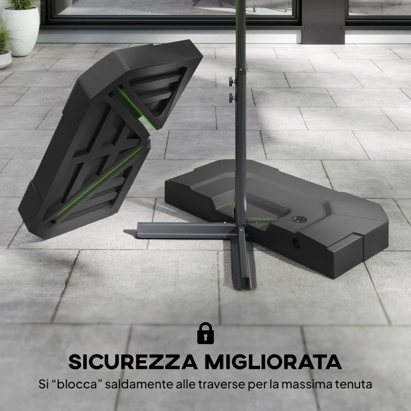 Outsunny Set 2 Pesi Base per Ombrellone a Sbalzo in HDPE, Riempibili fino a 105 kg, 101x101x12cm, Nero