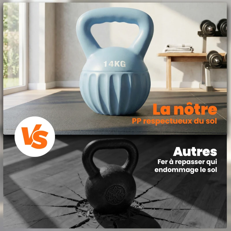 SPORTNOW Kettlebell 14 kg, halter com alça antiderrapante, peso em bola, musculação, treino, para ginásio, azul