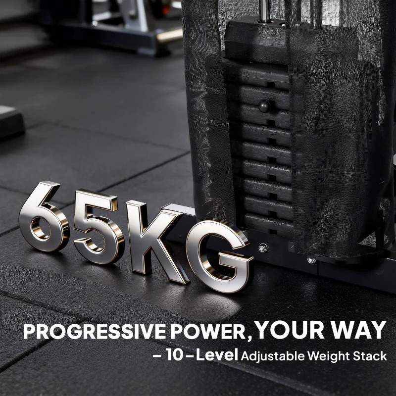 SPORTNOW Siłownia domowa z drążkiem do ściągania, motylkowym drążkiem, stos ciężarów 65 kg, obciążenie do 120 kg