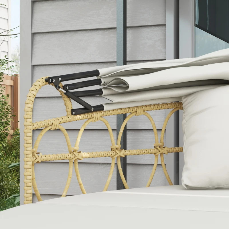 Outsunny Wyspa słoneczna, 4-częściowy zestaw mebli ogrodowych w muszli z rozkładanym daszkiem, stolik kawowy, dwuosobowa kanapa, ławka, zestaw wypoczynkowy do ogrodu, kremowy