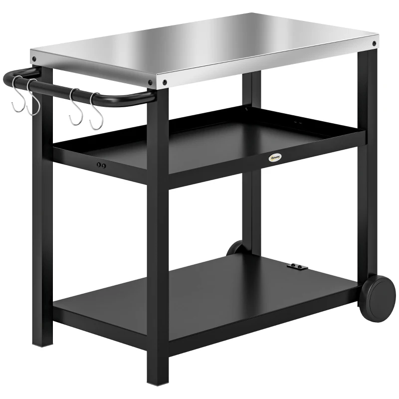Outsunny Carrello barbecue 3 livelli con ripiani e ganci, 102x50x81 cm, Grigio carbone