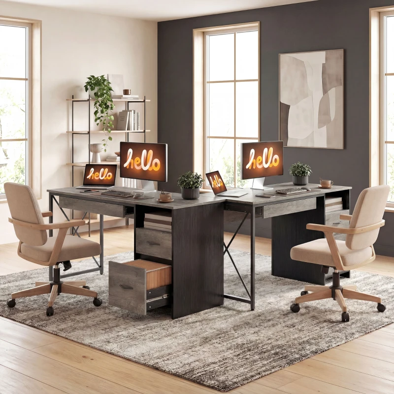 HOMCOM Bureau d'ordinateur, 120×50cm, bureau avec rangement, plateau clavier, compartiment ouvert et 2 tiroirs, gris