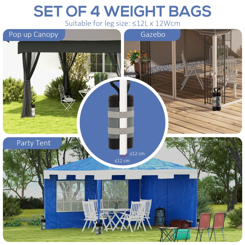 Outsunny Worki piaskowe do pawilonów, zestaw 4 szt., 48 kg, bez piasku, z paskami mocującymi, odporny na warunki atmosferyczne, Czarny