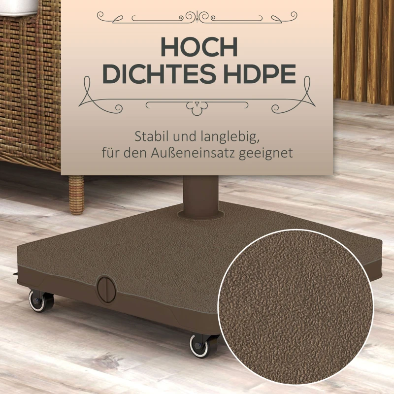 Outsunny Sonnenschirmständer bis 20kg befüllbar Quadratisch Schirmständer mit Rolle für Sonnenschirm 22-38mm Braun
