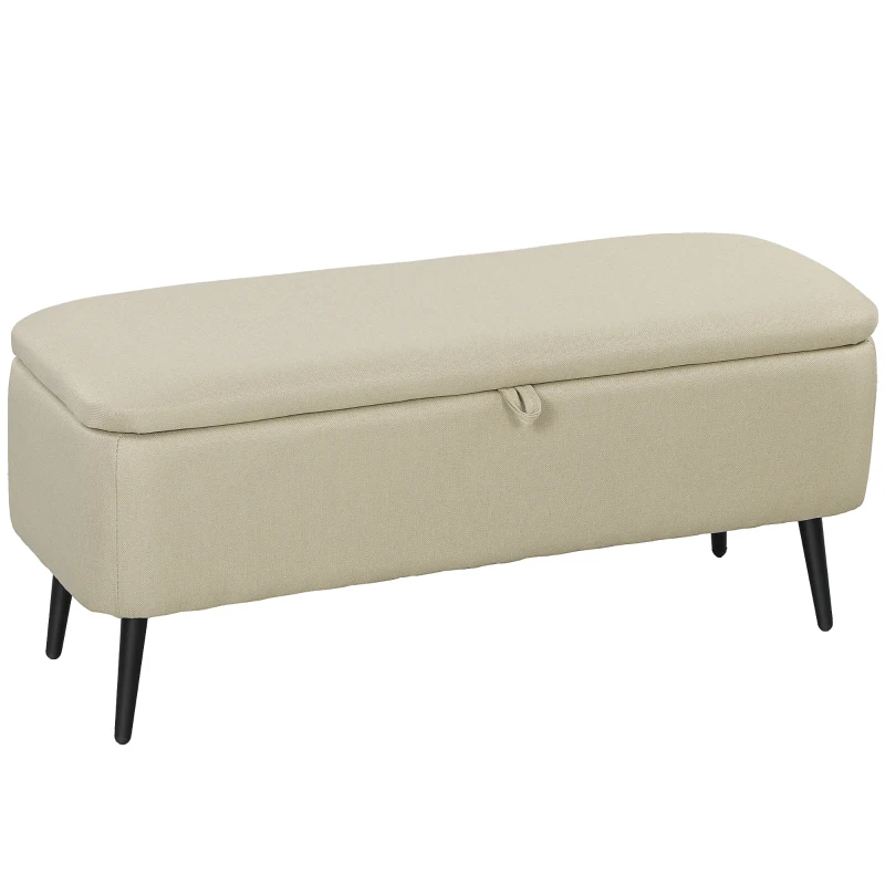 HOMCOM Banc banquette coffre de rangement 2 en 1 en tissu avec pieds en acier noir 102 x 40 x 39,5 cm beige