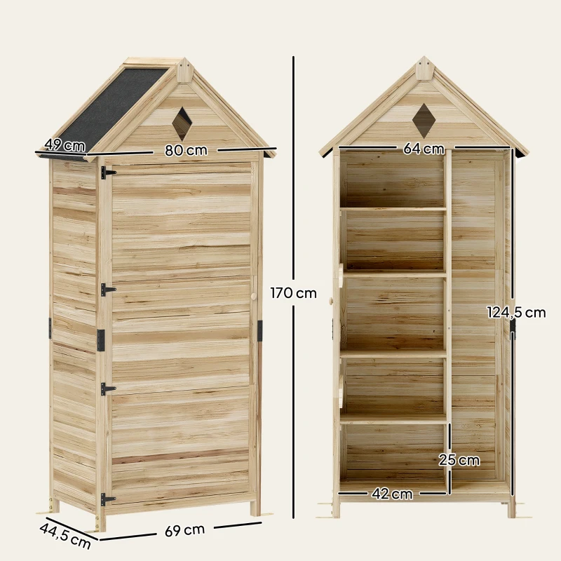 Outsunny Capanno con 4 Ripiani, Tetto in Asfalto Impermeabile, in Legno, 80x49x170 cm, Marrone Chiaro