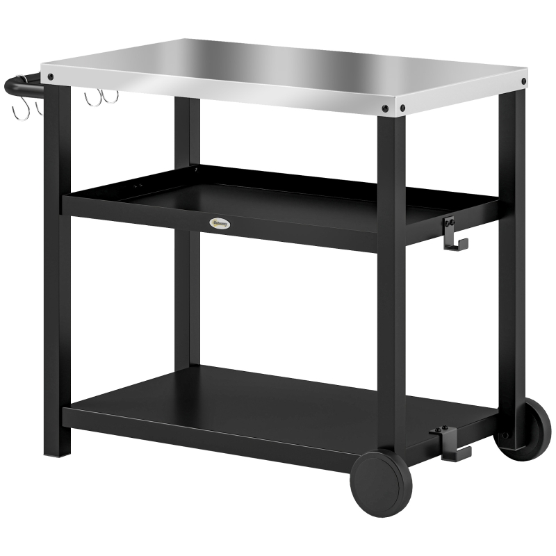Outsunny Carrello barbecue 3 livelli con ripiani e ganci, 102x50x81 cm, Grigio carbone