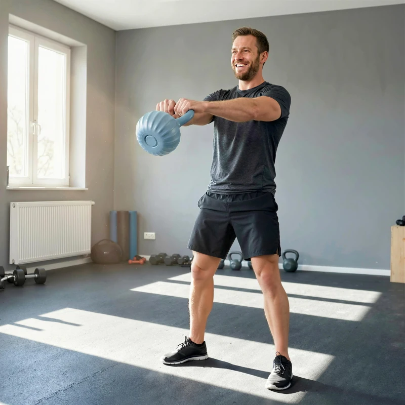 SPORTNOW Kettlebell 12 kg, haltere com alça Antiderrapante, haltere em forma de bola, musculação, treino, para ginásio, azul