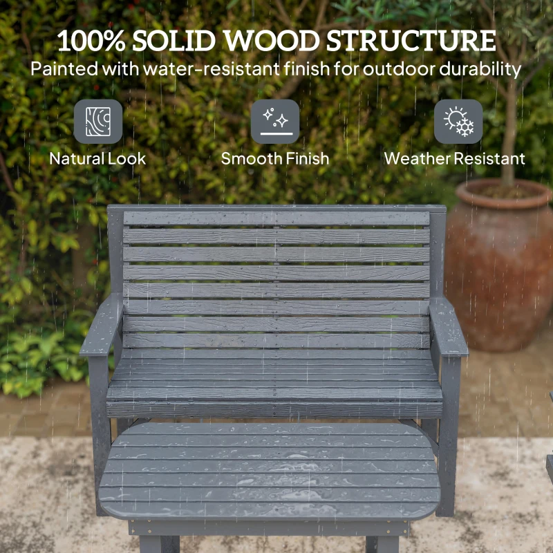 Outsunny 4 Piece Wooden Garden Furniture Set, Outdoor Garden Sofa Set with 2 Armchairs, Loveseat and Coffee Table, Grey