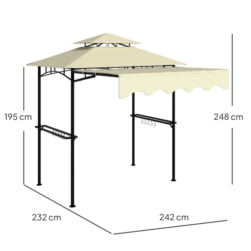 Outsunny Gazebo per barbecue con doppio tetto ignifugo, 242x149x248 cm, Beige