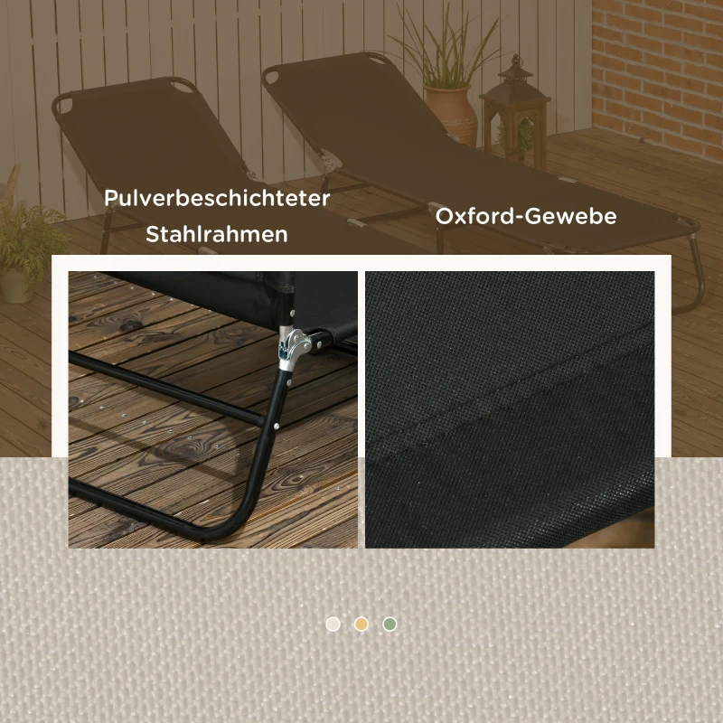 Outsunny 2er Set Sonnenliege klappbar Gartenliege mit 5-Fach höhenverstellbarer Rückenlehne bis 120kg belastbar