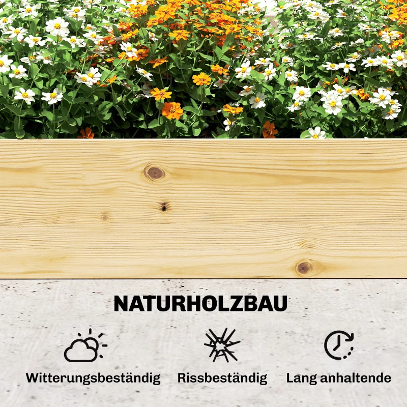 Outsunny Hochbeet mit Rankgitter Holz Blumenkasten mit 3 Spalier Trennwand Offenem Boden 240 x 125 x 102 cm Naturholz