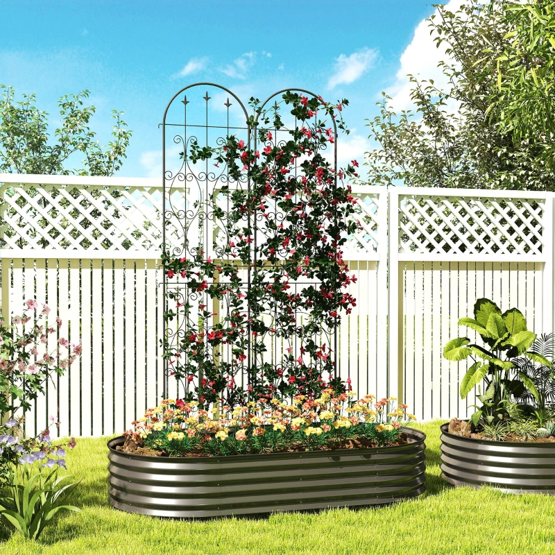 Outsunny Set 2 supporti per piante rampicanti in metallo, 50x220 cm, Nero