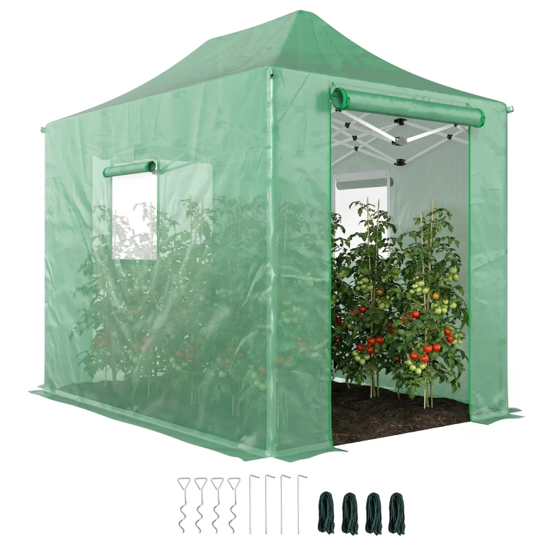 Outsunny Pop Up Gewächshaus ca. 200x300x270 cm Faltbar Foliengewächshaus mit Satteldach Reißverschlusstüren und -fenstern