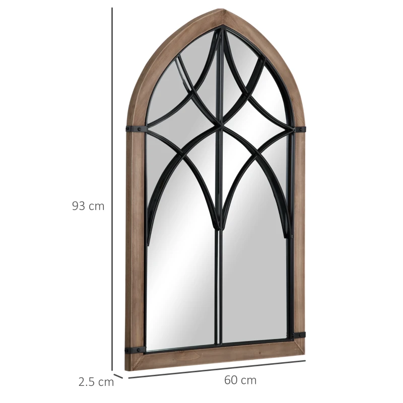 HOMCOM Specchio da Parete ad Arco con Dettagli Moderni e Ganci, in Legno e Vetro, 60x93 cm, Marrone e Nero