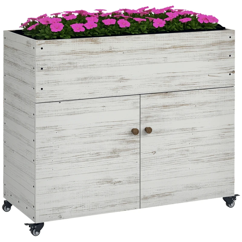 Outsunny Letto rialzato con ruote e scomparto, 110x50x95 cm, Bianco