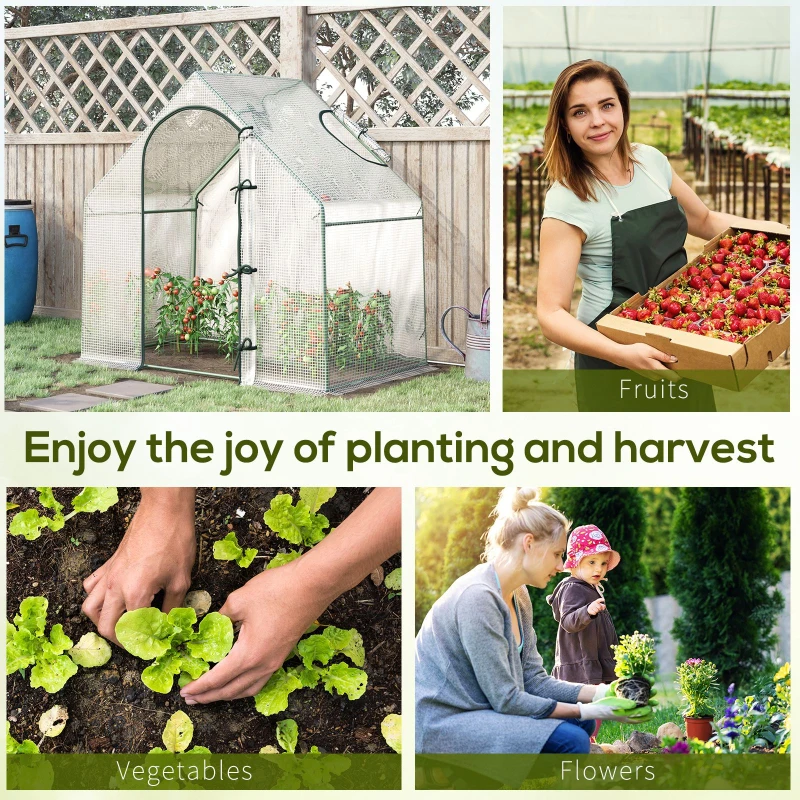 Outsunny Walk In Tomato Greenhouse Garden Outdoor Mini Greenhouse Flower Planter Steel Frame with Zipped Door & Window, PE Cover, 180 x 100 x 168CM,  White