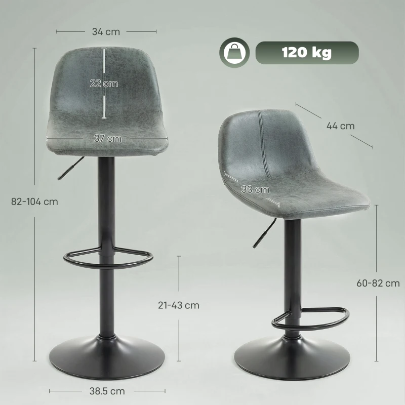 HOMCOM Bar Stools Set of 2, Modern Swivel Barstools with Footrest for Kitchen Island and Dining Room, Green