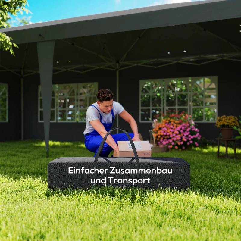 Outsunny Pavillon ca. 3x6m Wasserdicht Pop-up Faltpavillon mit 4 Seitenwänden, Fenster UV-Schutz Tragetasche Schwarz