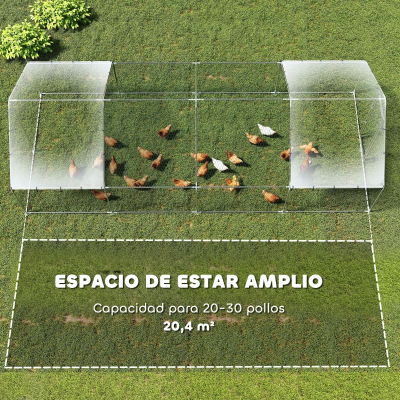 PawHut Gallinero para Exterior Grande de Acero Galvanizado 6,8x3x1,9 m 20,4 m² con Cubierta Tela Oxford y Cerradura Plata