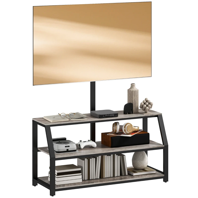 HOMCOM Mobile TV con staffa per TV fino a 183 cm e 2 ripiani, 110x43x150 cm, Grigio