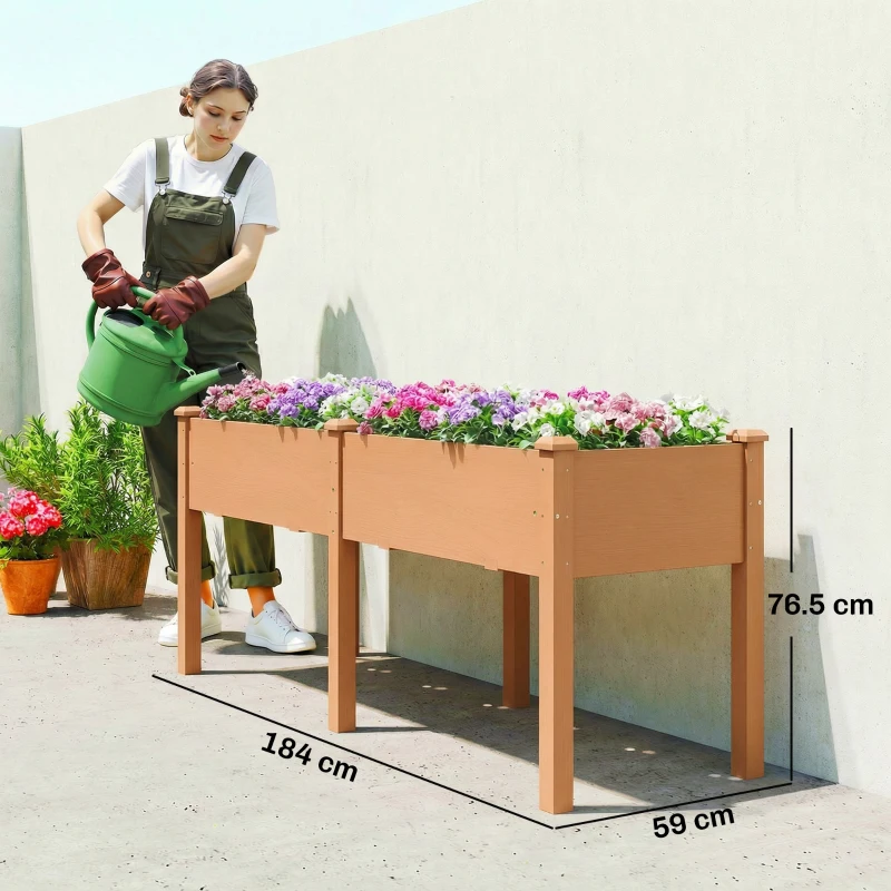 Outsunny Pat de grădină urban ridicat din lemn 184x59x76,5 cm cu 6 orificii de drenaj pentru cultivare plante flori Maro