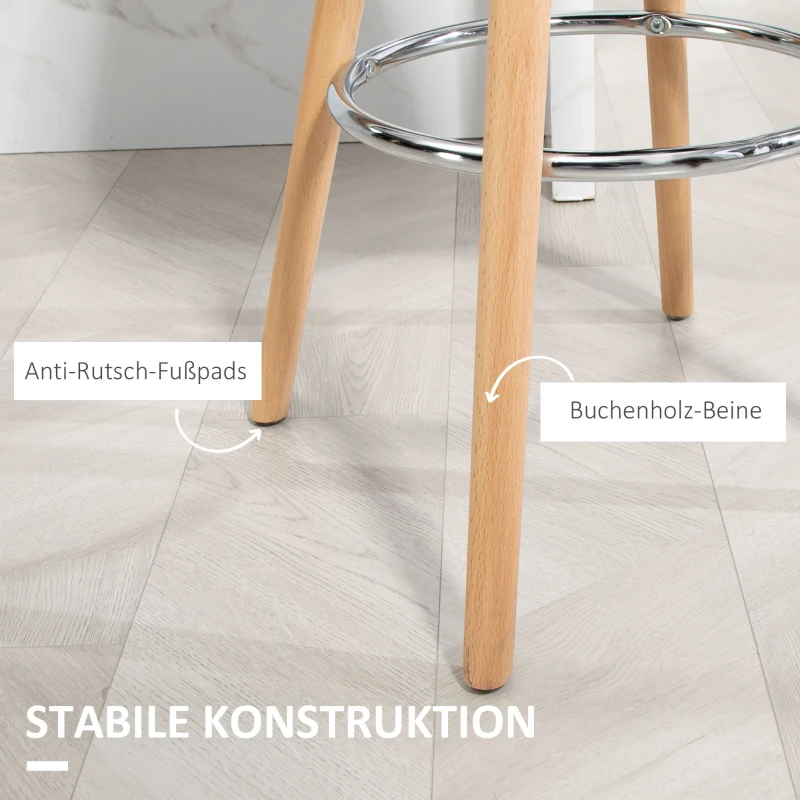 HOMCOM 2er-Set Barhocker Barstühle Skandi-Design, Fußtstütze, 43 cm x 43 cm x 91 cm, Natur + Schwarz