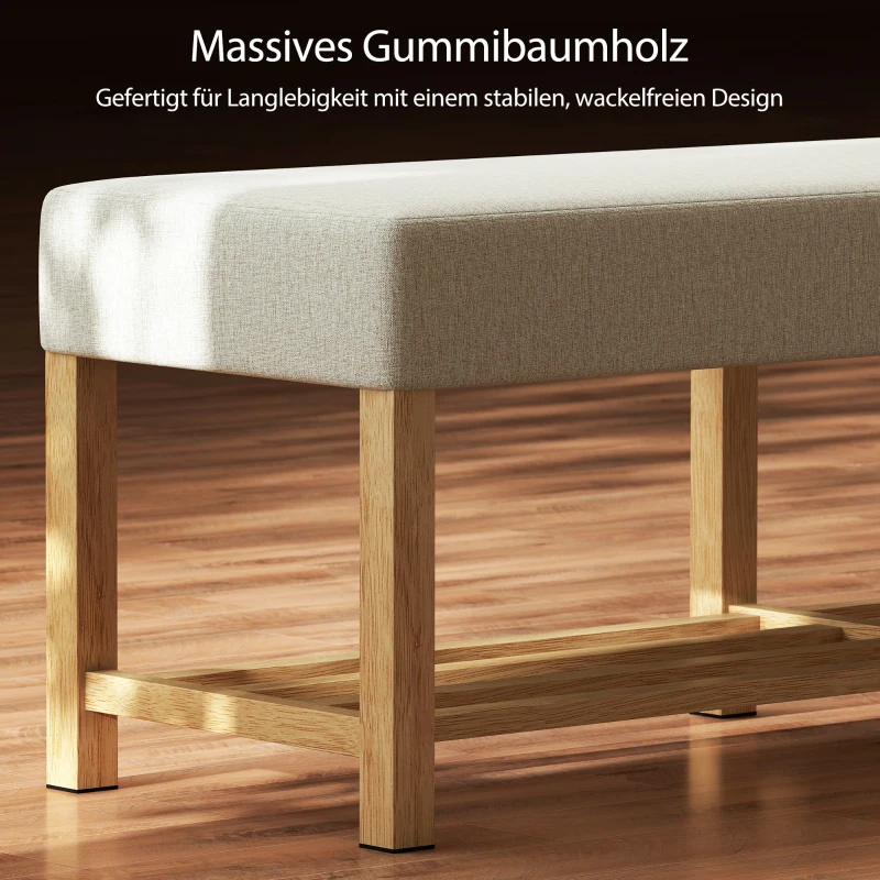 HOMCOM 140 cm Schuhbank aus Massivholz, moderne Flurbank mit gepolsterter Sitzfläche für zwei Personen, Naturholz und Cremeweiß