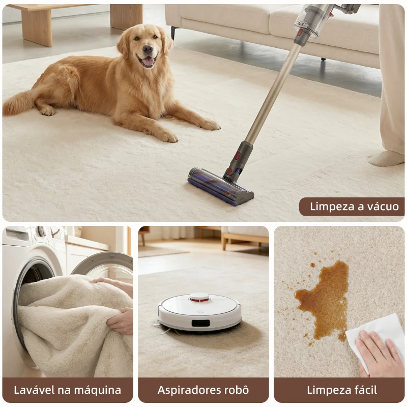 HOMCOM Tapete para Sala de Estar 120x160 cm Tapete Lavável à Máquina Pelo Longo Macio Estilo Moderno Creme