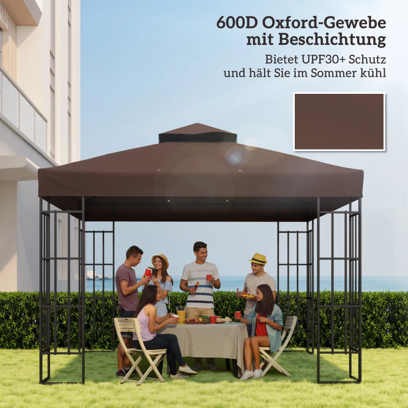 Outsunny 3 x 3 m Ersatzdach für Pavillon, Pavillon-Ersatzplane mit Wasserablauf-Löchern, UPF30+, Sonnenschutz, Kaffee