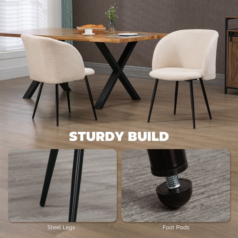 HOMCOM Zestaw 2 krzeseł jadalnych, krzesła tapicerowane z materiału, krzesła kuchenne ze stalowymi nogami, z ergonomicznym oparciem, kremowe